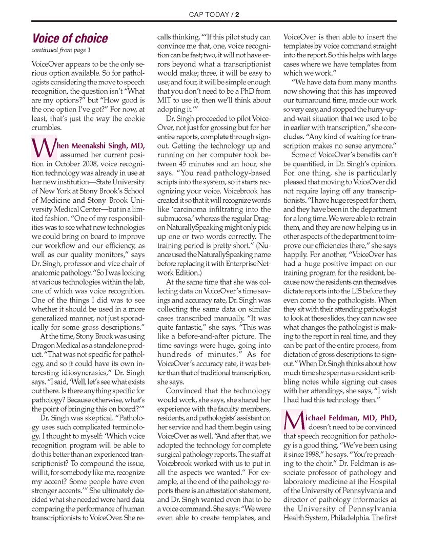 the voice of choice for pathology speech recognition