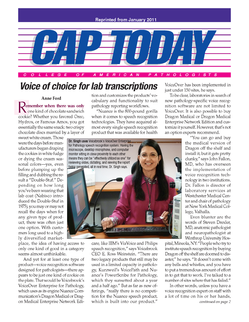 the voice of choice for pathology speech recognition