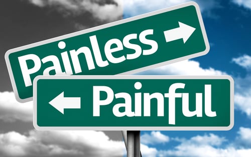 Painless x Painful creative sign with clouds as the background